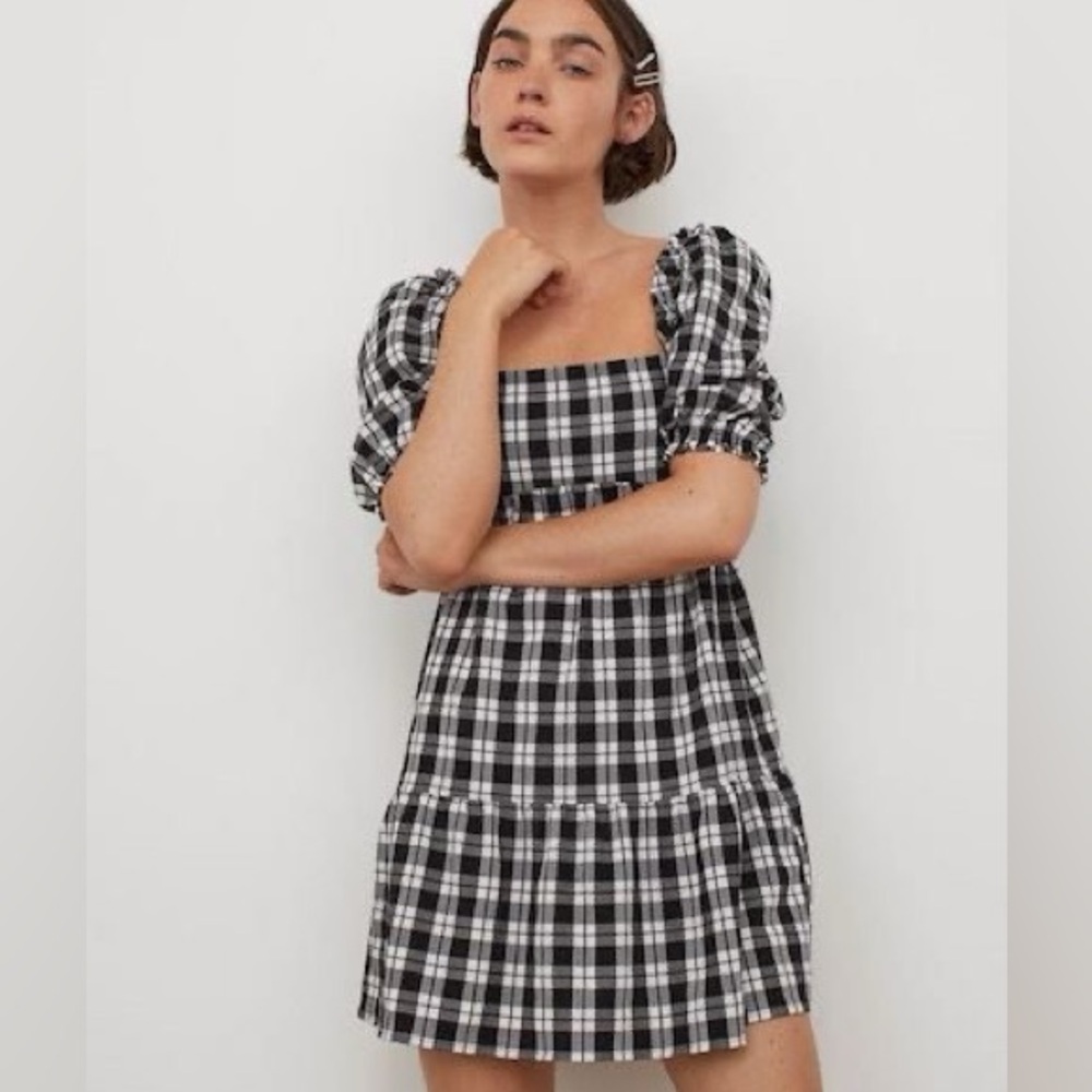 H&M Black and White Checkered Mini Dress